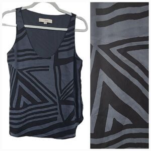 LOFT Abstract Zebra Fluid Tank Sleeveless Black/Grey Printed Blouse Shell Top XS